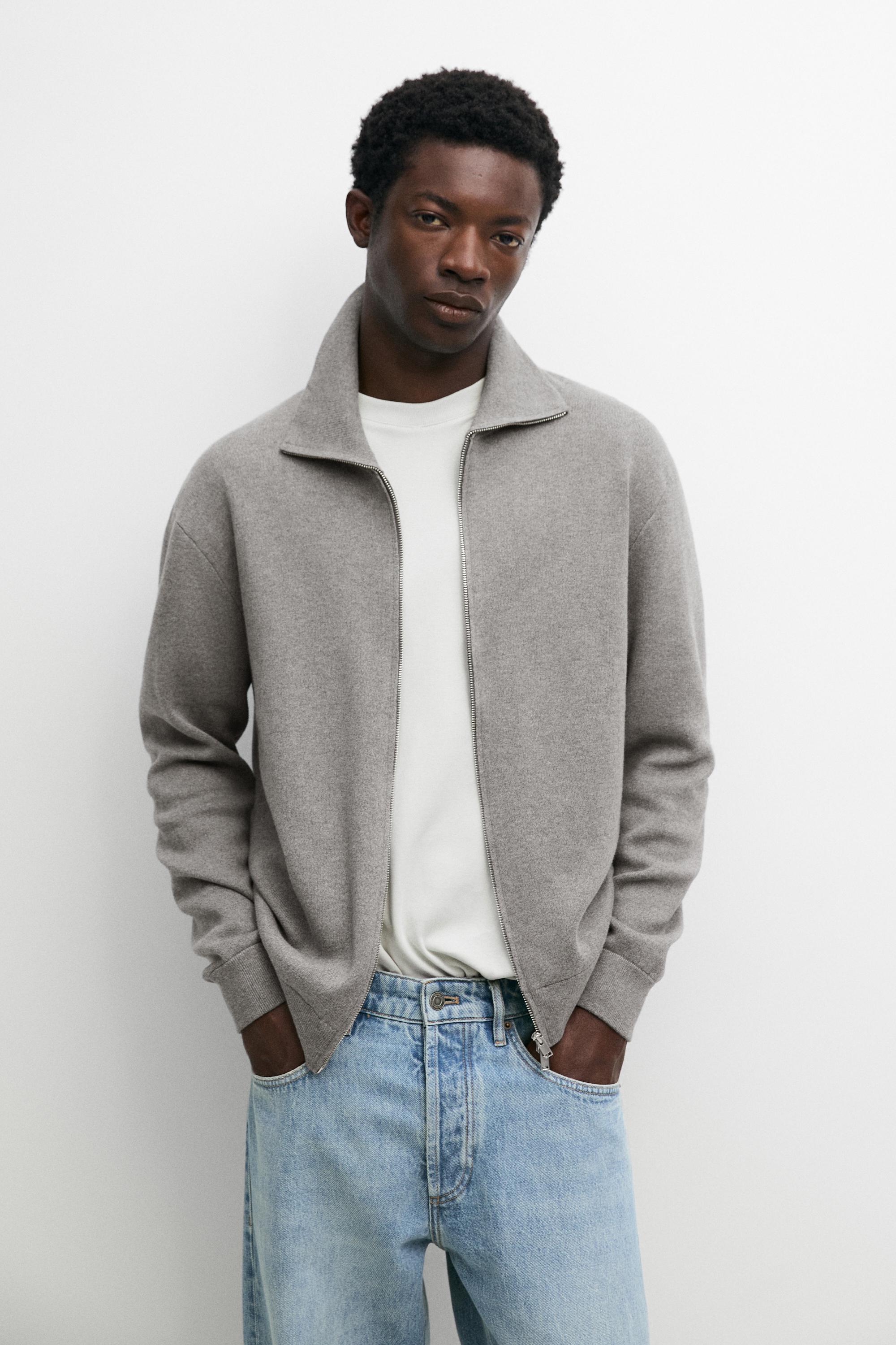 100% cotton zip-up knit cardigan